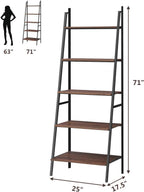 Tangkula Ladder Shelf (Set of 2), 5 Tier Industrial Bookcase, Multifunctional Display Bookshelf, Wooden Look Plant Flower Stand with Metal Frame, Decor Furniture for Home Office