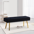 Homedot Black Velvet Ottoman Bench Simple Design Soft Velvet Dining Room Bench Tufted for Kitchen, Upholstered Entryway Bench with Sturdy Metal Legs for Home