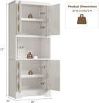 IDEALHOUSE Mid Century Modern Kitchen Pantry Cabinet, 72" Tall Storage Cabinet with Microwave Shelf, Wooden Freestand Cupboard with Carved Flower Door & Crystal Handle, for Dining Room