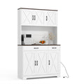 GarveeHome Farmhouse Kitchen Pantry Cabinet, 71" Tall Storage Cabinet with Charging Station, White Kitchen Hutch with Microwave Stand & Storage Drawers for Living Room, Dining Room