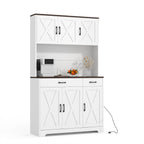 GarveeHome Farmhouse Kitchen Pantry Cabinet, 71" Tall Storage Cabinet with Charging Station, White Kitchen Hutch with Microwave Stand & Storage Drawers for Living Room, Dining Room