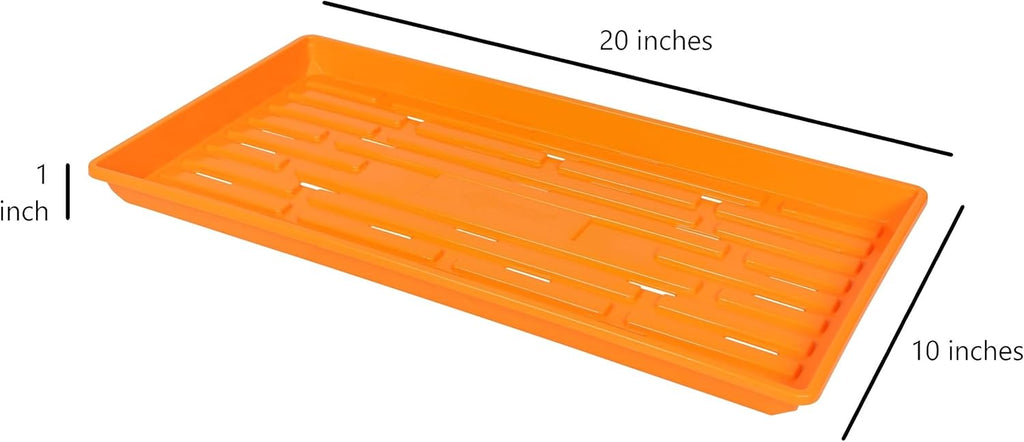 SUNPACK 10" x 20" Heavy Duty Shallow Plastic Seed Starting Tray, Orange, 1" - Lined with Drainage Holes for Excess Water and Aeration, Ideal for Greenhouses or Indoor Gardening