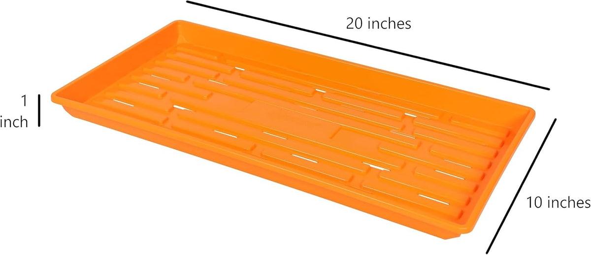 SUNPACK 10" x 20" Heavy Duty Shallow Plastic Seed Starting Tray, Orange, 1" - Lined with Drainage Holes for Excess Water and Aeration, Ideal for Greenhouses or Indoor Gardening