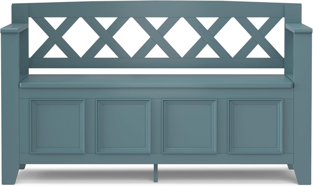 SIMPLIHOME Amherst Entryway Storage Bench - 48 inch Wide Solid Wood Hallway Seat in French Blue, Transitional Bench for Entryway or Living Room with Lift-Up Lid and Spacious Storage