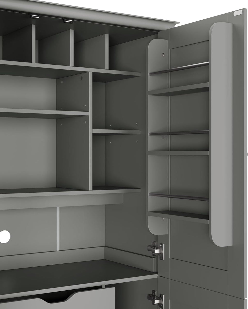 Virubi 42.3x20.0x70.9 inch Freestanding Kitchen Pantry Cabinet, Tall Storage Workstation with 4 Doors, 3 Drawers, 6 Door Shelves, Removable Shelves & 6 Wine Racks for Dining (Grey)