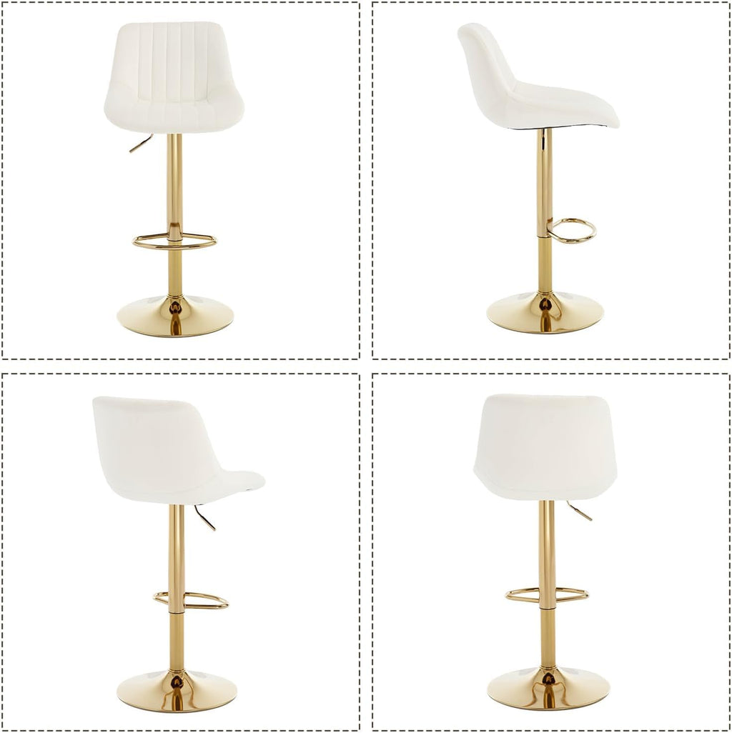 Barstools Set of 3, Golden-Cream, Adjustable Swivel Bar Stools | With Back, Armless Upholstered, Gold Bar Stool with Velvet Seat, For Kitchen Island/Cafe/Dining