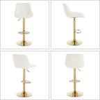 Barstools Set of 3, Golden-Cream, Adjustable Swivel Bar Stools | With Back, Armless Upholstered, Gold Bar Stool with Velvet Seat, For Kitchen Island/Cafe/Dining