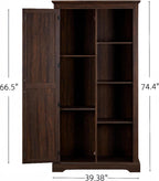 Farmhouse Kitchen Pantry Storage Cabinet 74.4" H, with Barn Doors and Shelves, Freestanding Cupboard Kitchen Organizer Furniture for Dining Room Living Room, Laundry, Espresso