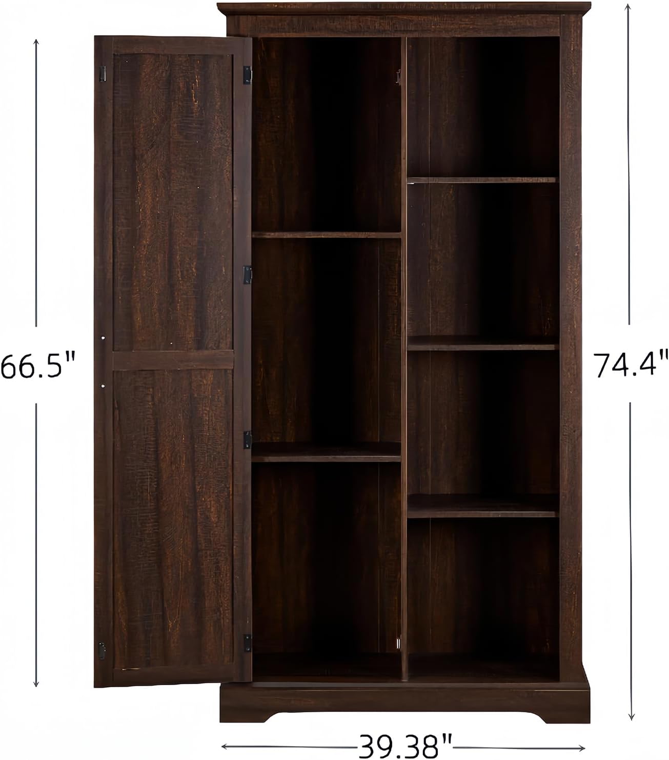 Farmhouse Kitchen Pantry Storage Cabinet 74.4" H, with Barn Doors and Shelves, Freestanding Cupboard Kitchen Organizer Furniture for Dining Room Living Room, Laundry, Espresso