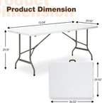 Folding Table 6ft, Heavy-Duty 500lbs Weight Capacity Foldable Table with HDPE Top & Steel Legs, Portable 6 Foot Picnic Table for Indoor Outdoor Parties, Camping, Event