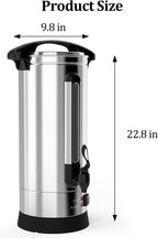 Commercial Coffee Maker Machine Urn -10L Large Percolator Pot Dispenser With Double-Wall Stainless Steel, Quick Brew, Stays Hot - Also for Water, Tea, Beverage At Events & Catering - 60 Cup