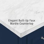 Crosley Furniture Cutler Faux Marble Top Kitchen Island with Storage, Breakfast Bar, Microwave Stand, Navy