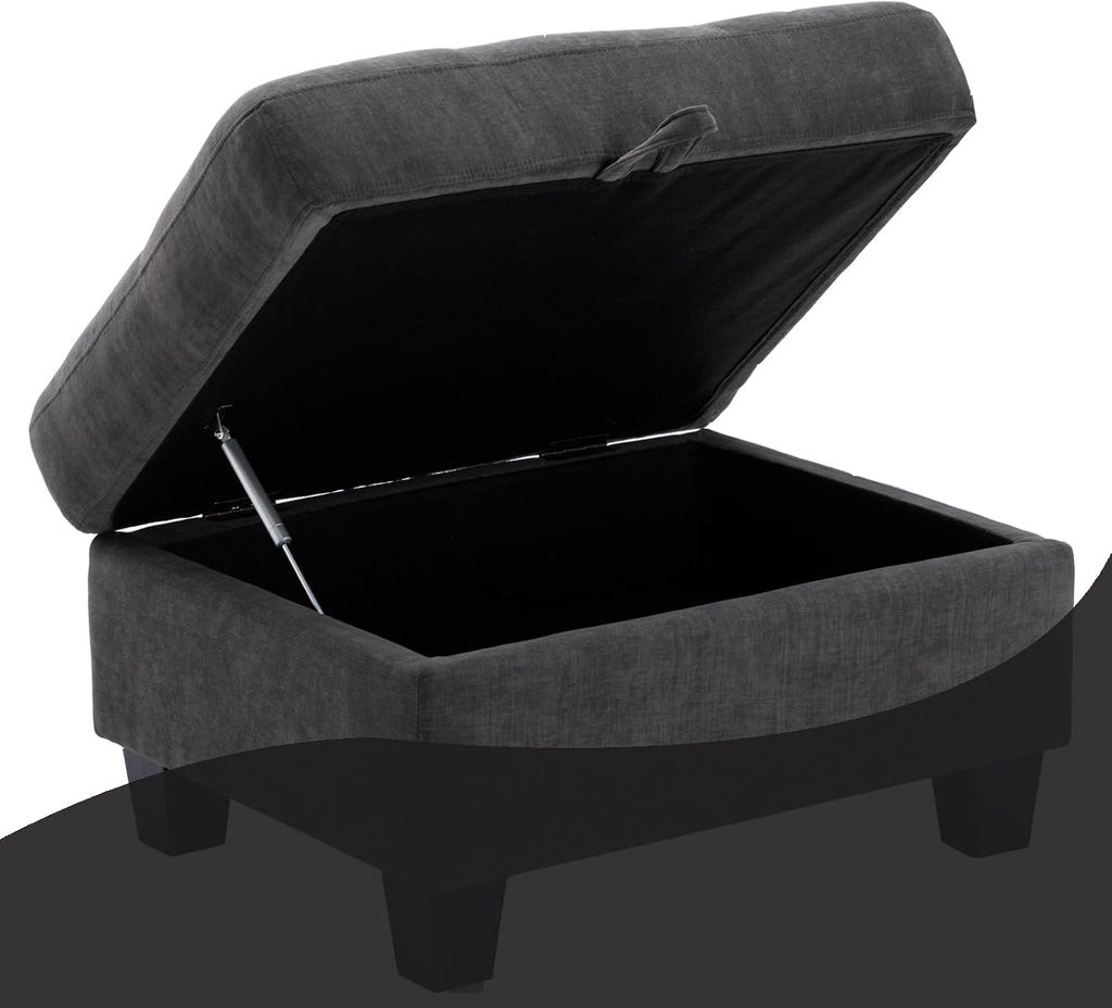 Couch Ottoman with Storage Dark Grey,Velvet Upholstered Large Square Ottoman Foot Rest as Chaise Lounge to Complete Sectionals Sofas