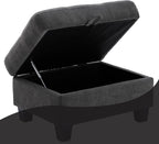 Couch Ottoman with Storage Dark Grey,Velvet Upholstered Large Square Ottoman Foot Rest as Chaise Lounge to Complete Sectionals Sofas