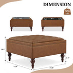 Storage Ottoman Coffee Table, Large Ottoman with Storage Oversized Square Footstool with Anti-Slip Embedded Lid, Tufted Upholstered Ottomans for Living Room, Brown Faux Leather