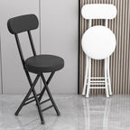 Folding Stool with Backrest, Cushioned Padded Leather Round Portable Foldable Bar Stool Chair for Kitchen(White)