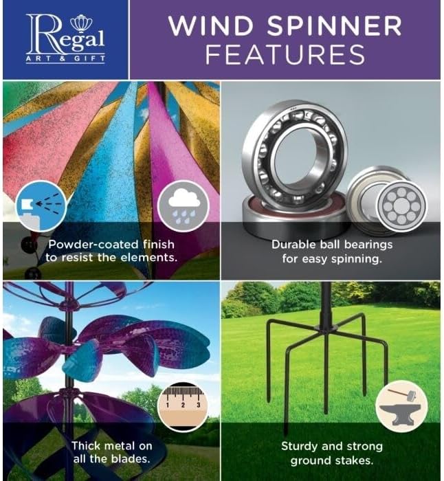 Regal Art & Gift Copper Petals Wind Spinner – Metal Yard Decorations Outdoor | Kinetic Garden Spinner for Lawn, Pathway, or Flower Bed | Weather-Resistant Outdoor Sculpture - 24 Inch