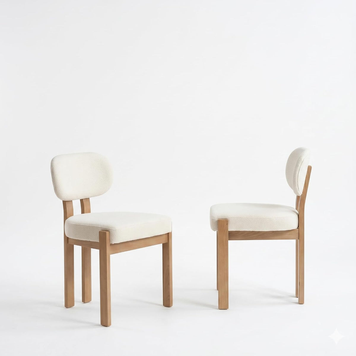 Boucle Dining Chairs Set of 2, Modern Upholstered Kitchen Chairs with Solid Wood Legs, Mid Century Teddy Fabric Dining Room Chairs with Curved Backrest, Armless Side Chairs for Small Spaces, Beige