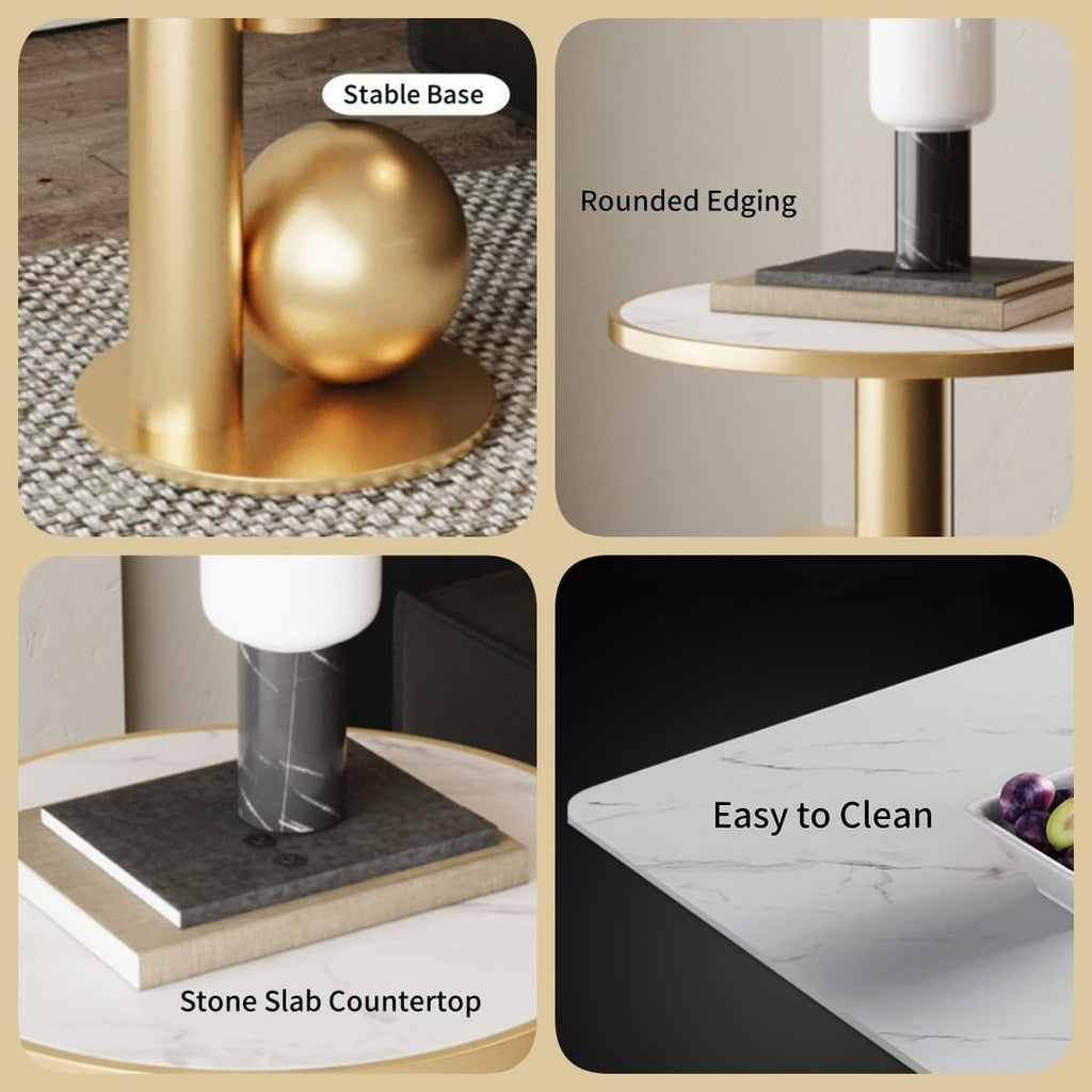 Side Table Round, Modern Accent End Table, Small Drink Table for Small Spaces, Gold