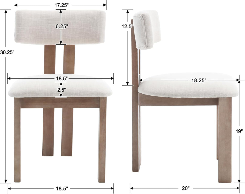Kmax Farmhouse Dining Chair Set of 6, Linen Fabric Dining Room Chair Curved Backrest Armless Kitchen Chairs with Walnut Wood Legs for Family Diner, Beige