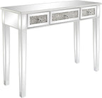 VINGLI Silver Mirrored Vanity Desk, Makeup Vanity Desk, Glass Desk with 3 Drawers, Glass Vanity for Women Girls Bedroom, Makeup Room & Office Writing Desk