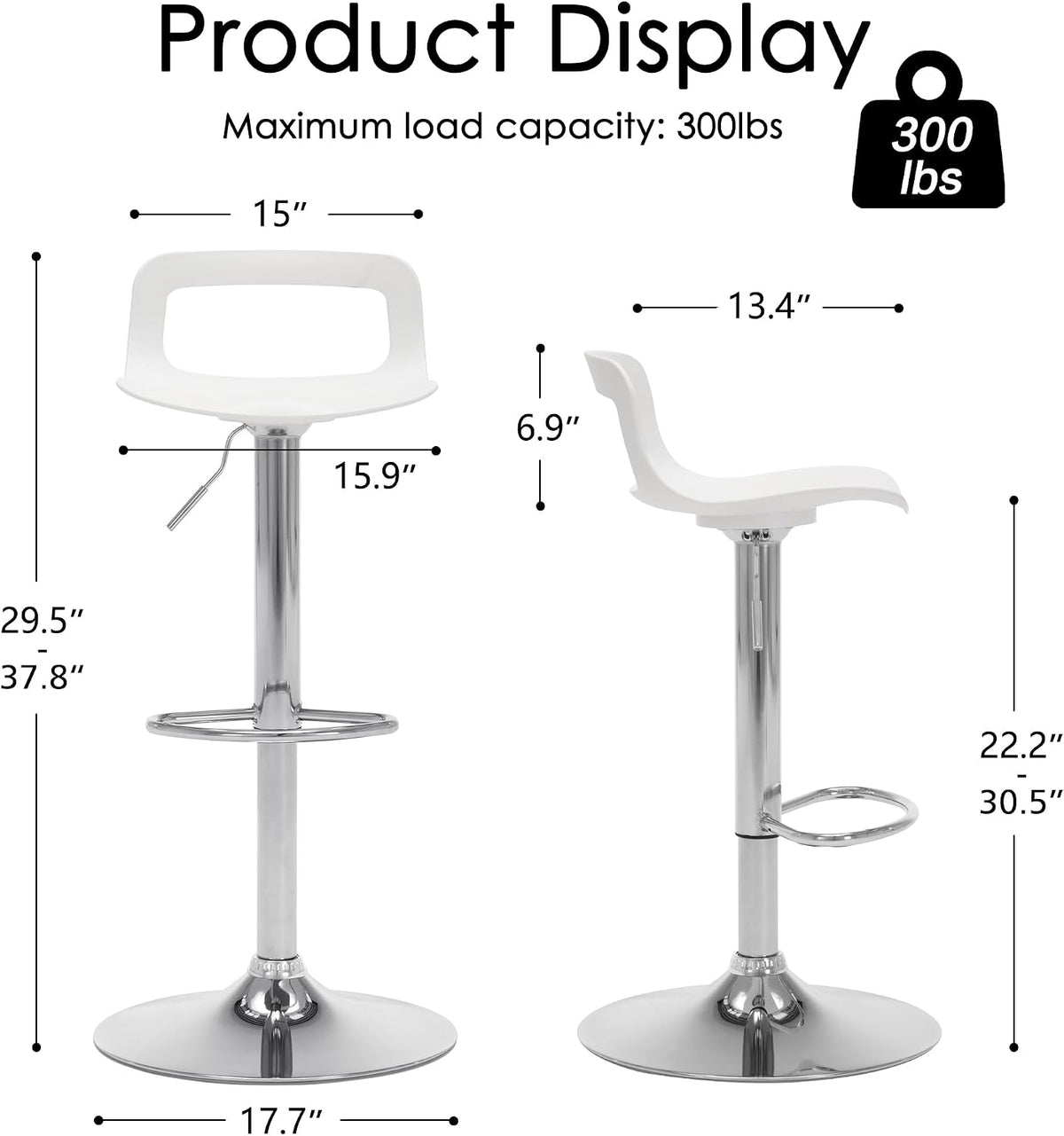 NOBPEINT NOB Contemporary Chrome Air Lift Adjustable Swivel Bar Stool (6 Pieces, White)