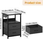 TOMNK End Table with Charging Station, Nightstand with Fabric Drawers, LED Light and Charging Station, Side Tables with USB Ports & Outlets, Night Stand with Storage Shelf, Black
