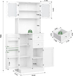 BOTLOG 72" Tall Kitchen Pantry Storage Cabinet with 4-Tier Door Shelves | Kitchen Hutch Cabinet with 2 Drawers, Frosted Glass Door for Dining Room, Modern White, Space-saving, apartment, small room