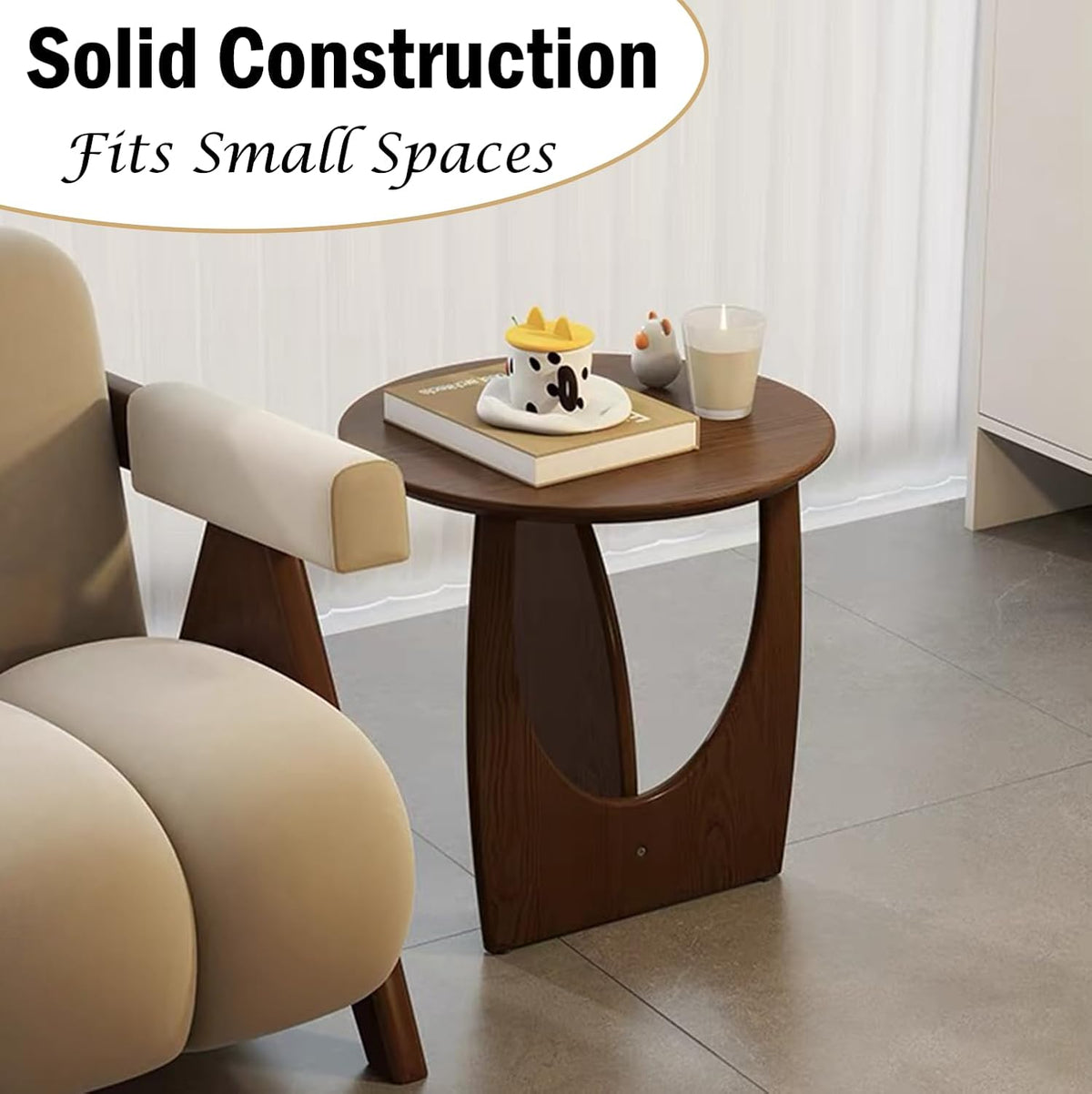 YUNMUAIR-Solid Wood Side Table Round End Table in Walnut Finish Wood Tabletop & Frame 19.68" Tall Farmhouse Side Tables Nightstand for Living Room,Bedroom,Brown