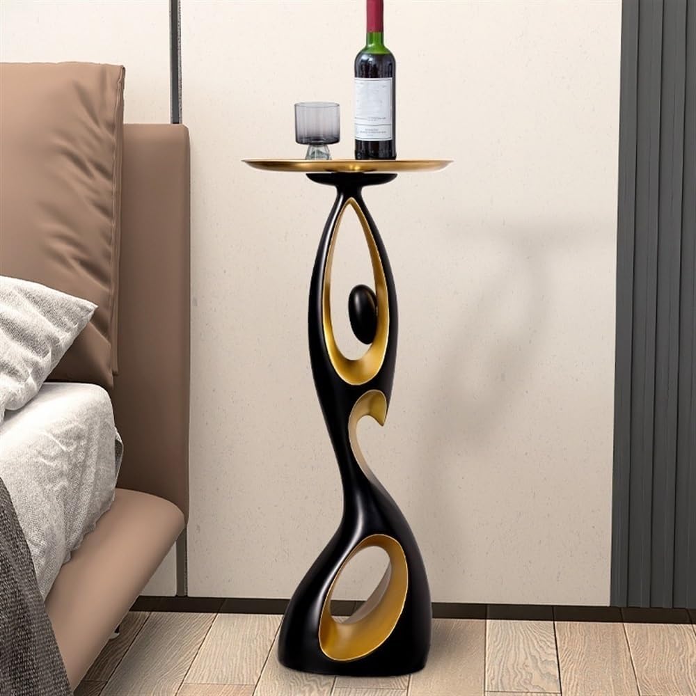 Side Table with Tray Top, Flower Stand, Round End Table, Decorative Accent Piece for Living Room, Home Decor, and Bedside Table(Black)