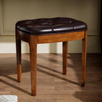 Vanity Stool Bench with Upholstered, Modern Luxury Wood Stool ,Ottoman Shoe Bench for Living Room, Vanity, Entryway, 19.3"L x 14.9"W x 19.3"H Easy Assembly, Beeswax Leg & Dark Brown FD-HNY-DB