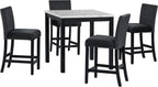 Merax Dining Table Set, 5 Piece Counter Height Dining Table Set with Faux Marble Dining Table and 4 Upholstered-Seat Chairs, Dining Room Table Set for Kitchen/Living Room, Black
