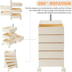 360° Movable Rotating Storage End Table Sofa Side Cabinet Laptop Bedside Table with 5 Tiers Shelves 4 Universal Casters for Living Room Bedroom Sofa Dormitory, White