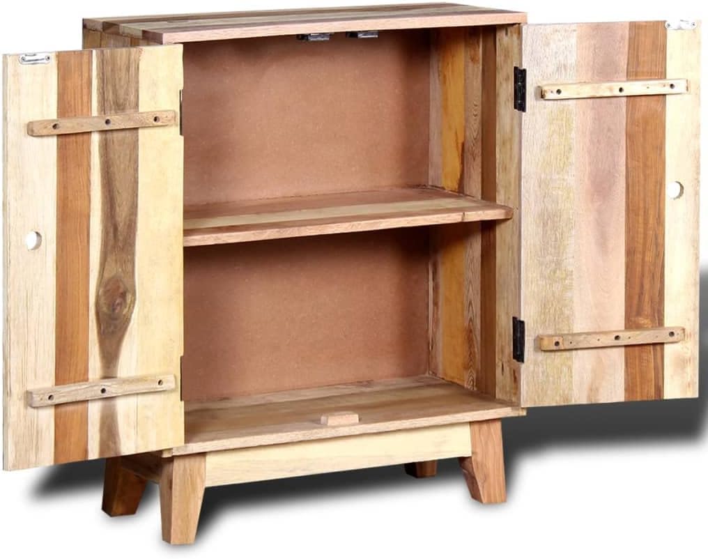 Solid Reclaimed Wood Sideboard, 2-Door Retro Buffet Cabinet, Rustic Accent Storage Credenza for Living Room and Dining Room, 11.8 x 23.6 x 29.9 Inches, Beige