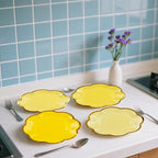 48Pcs Yellow Scalloped Party Plates - 7inch Gold Foil Gradient Yellow Dessert Paper Plate Disposable Cake Plates for Birthday Bridal Baby Shower Wedding Party Decorative Supplies