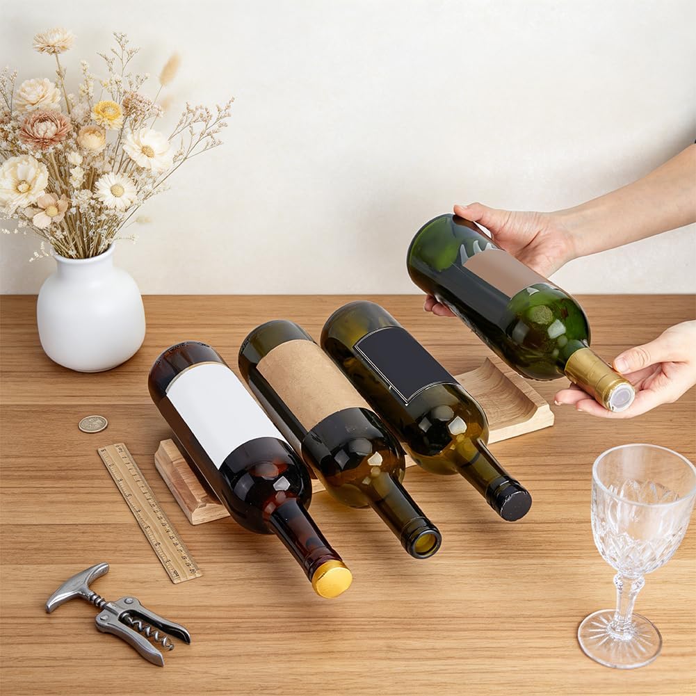 BENECREAT 13.8X3.9 Inch Wood Countertop Cabinet Wine Holder, 4 Bottle Freestanding Wine Bottle Holder Stand, Countertop Wine Rack for Kitchen Bar, Dining Room, Bar, Cabinet