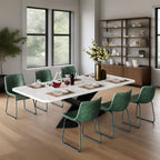 YaFiti 18 inch Modern Dining Chairs Set of 8, Green | Upholstered Wateproof PU Leather Seats, Ergonomic Back, Metal Legs, Kitchen Chairs for Dining Room, Restaurant, Cafe