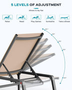 Ciokea Aluminum Chaise Lounge Ourdoor - Foldable & Assemble Free Outdoor Lounge Chair with 5 Adjustable Backrest, Patio Lounge Chair for Outside Poolside Beach Pool, Khaki