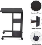 Farini C Shaped Sofa Side End Table, Mobile Snack Table with Brake Wheels Couch Bedside Table with 3-Layer storages,Black Oak