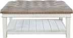 Signature Design by Ashley Kanwyn French Country Upholstered Square Ottoman Coffee Table, Whitewash