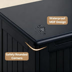 Gizoon Wooden Bathroom Floor Cabinet, Side Storage Organizer Cabinet with 4 Drawers & Double Doors, Freestanding Entryway Storage Unit Console Table, Bathroom Living Room Dining Kitchen, Black