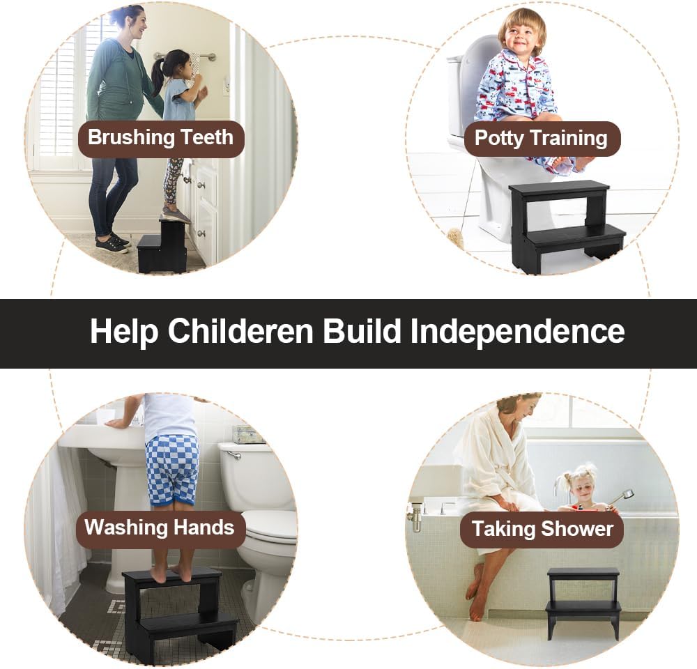 StrongTek Bamboo 2 Step Stool, Non-Slip, 350 lb Capacity, Black | Bed Steps for High Beds for Adults, Non-Slip Feet, Easy Assembly for Kitchen, Bedside, Pantry, Closet and Bathroom Use