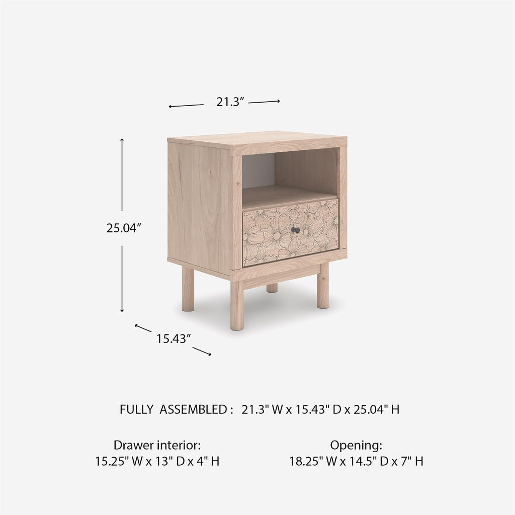 Signature Design by Ashley Birkmore Nightstand Bedside Charging Station with USB Port, Engineered Wood and Decorative Laminate, Youth Bedroom Bedside Table, Tan