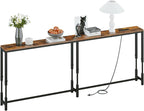 86.6" Behind Couch Table Adjustable Height 23.8~34.8" with Charging Station, 5.9" Narrow Console Table Skinny, Anti-Collision Pads, Anti-Tipping Kit for Living Room