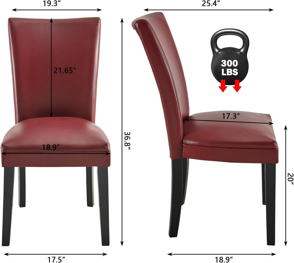 Set of 2 Retro Dining Chairs, Upholstered Parsons Chairs with Wooden Legs & Faux Leather, Perfect for Kitchen, Dining Room & Café, Wine Red