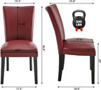 Set of 2 Retro Dining Chairs, Upholstered Parsons Chairs with Wooden Legs & Faux Leather, Perfect for Kitchen, Dining Room & Café, Wine Red