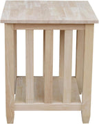 HomeStock Asian Tall End Table, Solid Parawood, 21" W x 21" D x 25" H, 32 lbs, Butcher Block Surface, Ready to Assemble, Single Shelf for Storage.