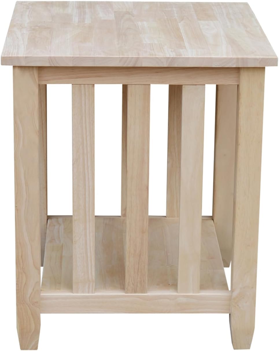 HomeStock Asian Tall End Table, Solid Parawood, 21" W x 21" D x 25" H, 32 lbs, Butcher Block Surface, Ready to Assemble, Single Shelf for Storage.