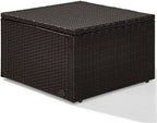 Pemberly Row Wicker Patio Ottoman, Brown Finish with Sand Cushions, Resin Wicker and Steel Frame, UV/Fade Resistant, 23" W x 23" D x 17.5" H, Outdoor Footrest for Deck, Patio, or Garden Use