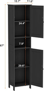Homleke Tall Bathroom Storage Cabinet with 2 Doors, 67"H Narrow Storage Cabinet with Adjustable Shelves& Anti-Tip Design, Reversible Door Installation, Easy Assembly, 11.8 x 15.7 x 66.9 Inches, Black